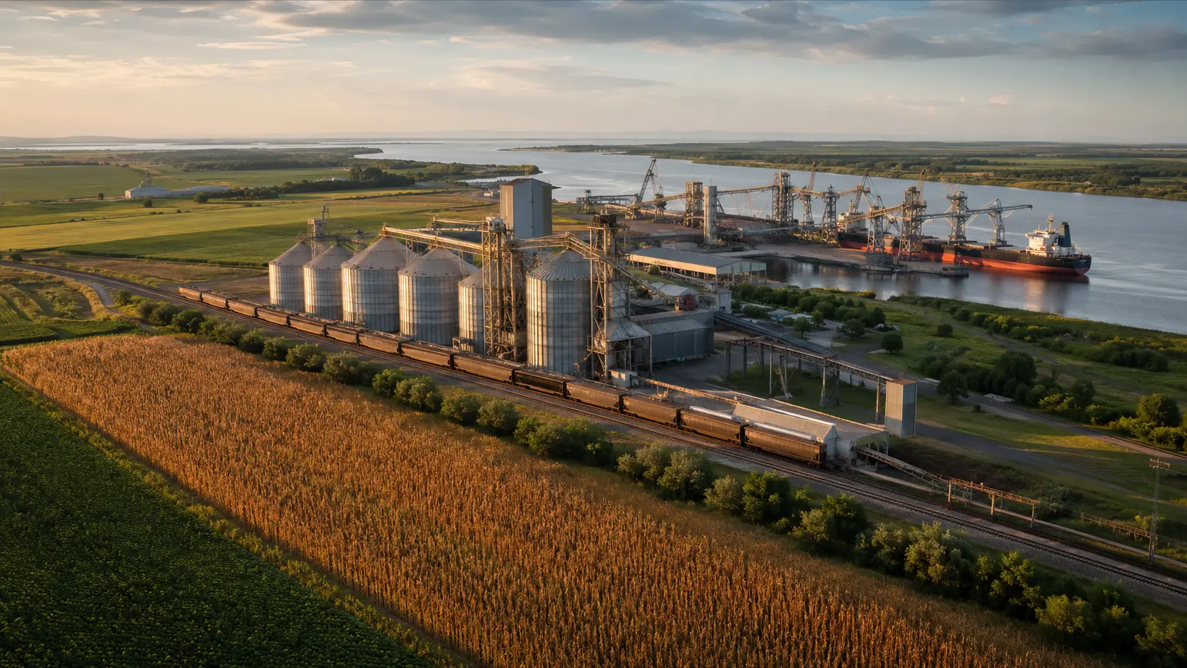 Infraestrutura agrícola conectada a rotas globais